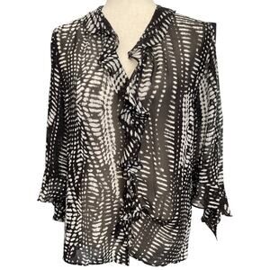 Chico’s Black/White Abstract Print 100% Silk Blouse